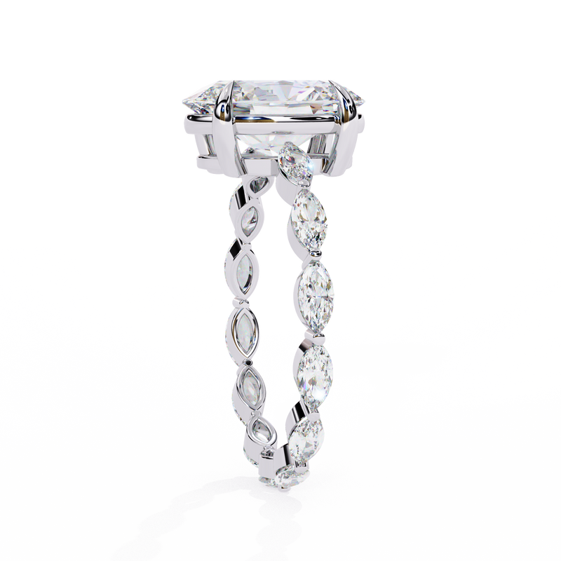 14K Lab Grown Diamond Oval Fashion Engagement Ring with Marquise Accents, E-F Color, VVS-VS Clarity