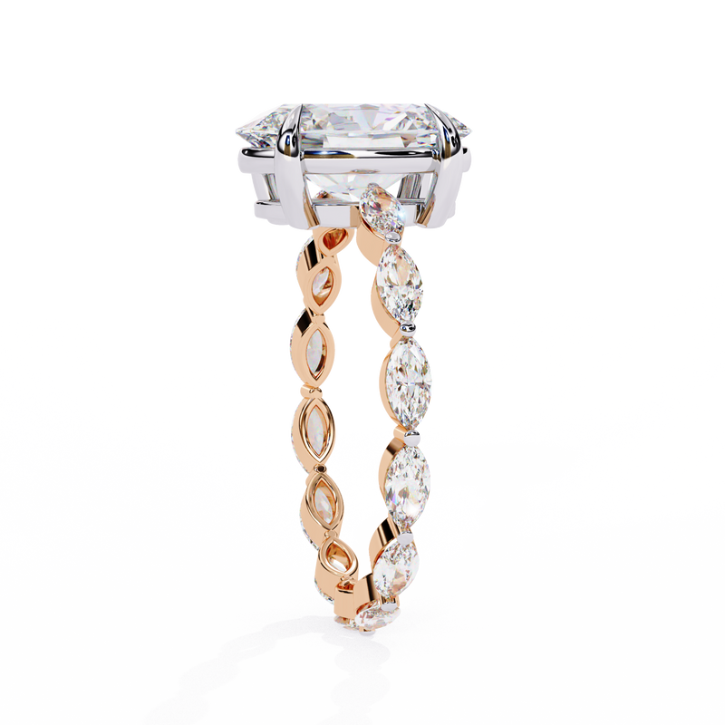 14K Lab Grown Diamond Oval Fashion Engagement Ring with Marquise Accents, E-F Color, VVS-VS Clarity