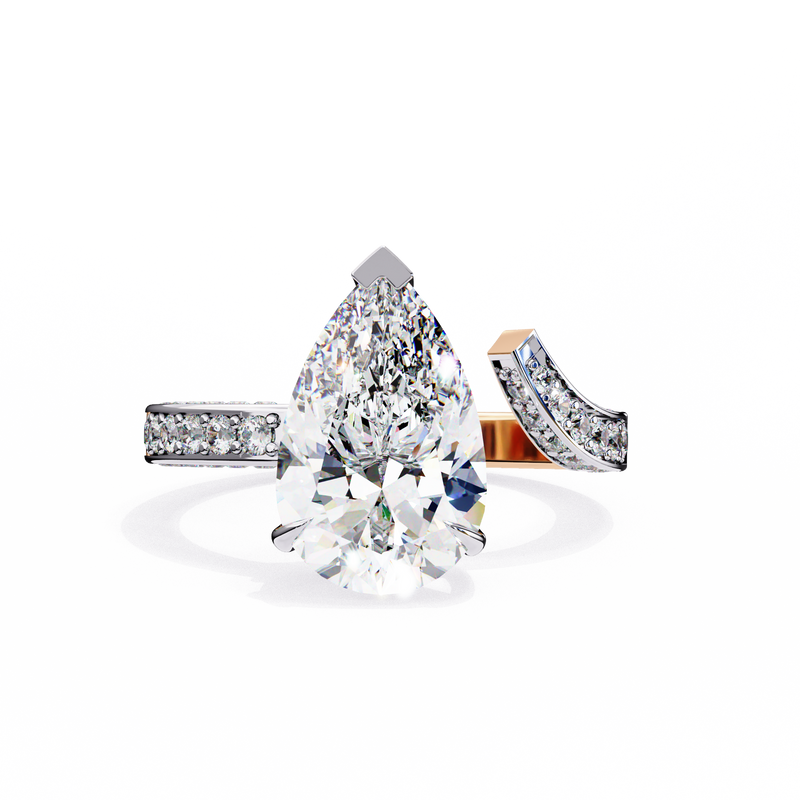 14k IGI certified pear ring with E-F color VVS-VS clarity diamonds 152