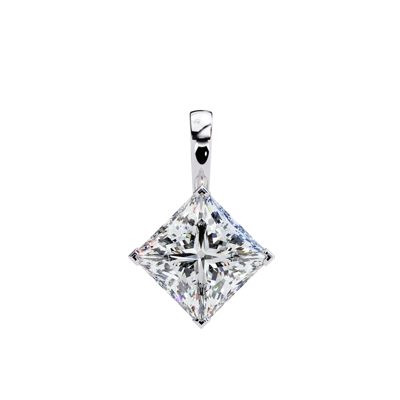 14K White Gold IGI Certified Princess Cut Diamond Solitaire Pendant – D-E Color, VVS–VS Clarity, Classic Bail