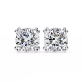 14K White Gold IGI Certified Cushion Cut Solitaire Stud Earrings, 4 Double split Prong, D-E Color, VVS/VS Clarity