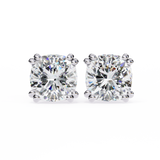 14K White Gold IGI Certified Cushion Cut Solitaire Stud Earrings, 4 Double split Prong, D-E Color, VVS/VS Clarity