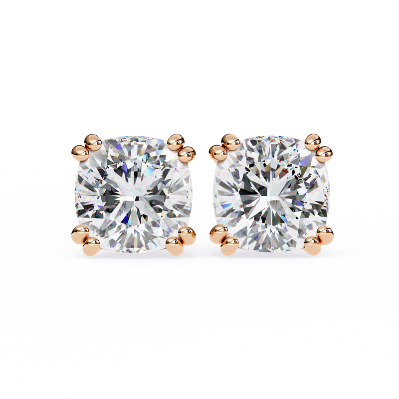 14K White Gold IGI Certified Cushion Cut Solitaire Stud Earrings, 4 Double split Prong, D-E Color, VVS/VS Clarity