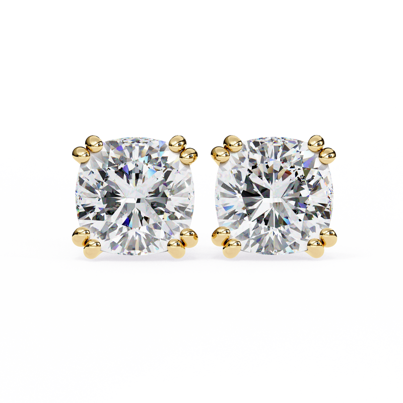 14K White Gold IGI Certified Cushion Cut Solitaire Stud Earrings, 4 Double split Prong, D-E Color, VVS/VS Clarity