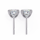 14K White Gold IGI Certified Cushion Cut Solitaire Stud Earrings, 4 Double split Prong, D-E Color, VVS/VS Clarity