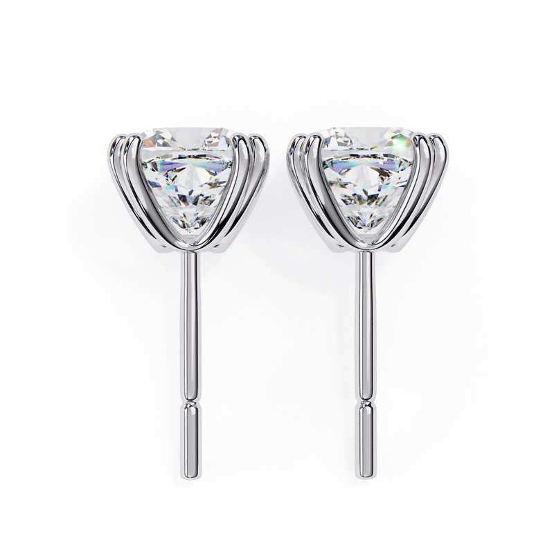14K White Gold IGI Certified Cushion Cut Solitaire Stud Earrings, 4 Double split Prong, D-E Color, VVS/VS Clarity