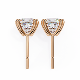 14K White Gold IGI Certified Cushion Cut Solitaire Stud Earrings, 4 Double split Prong, D-E Color, VVS/VS Clarity