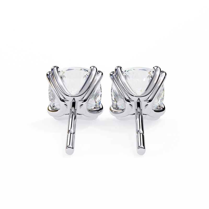 14K White Gold IGI Certified Cushion Cut Solitaire Stud Earrings, 4 Double split Prong, D-E Color, VVS/VS Clarity
