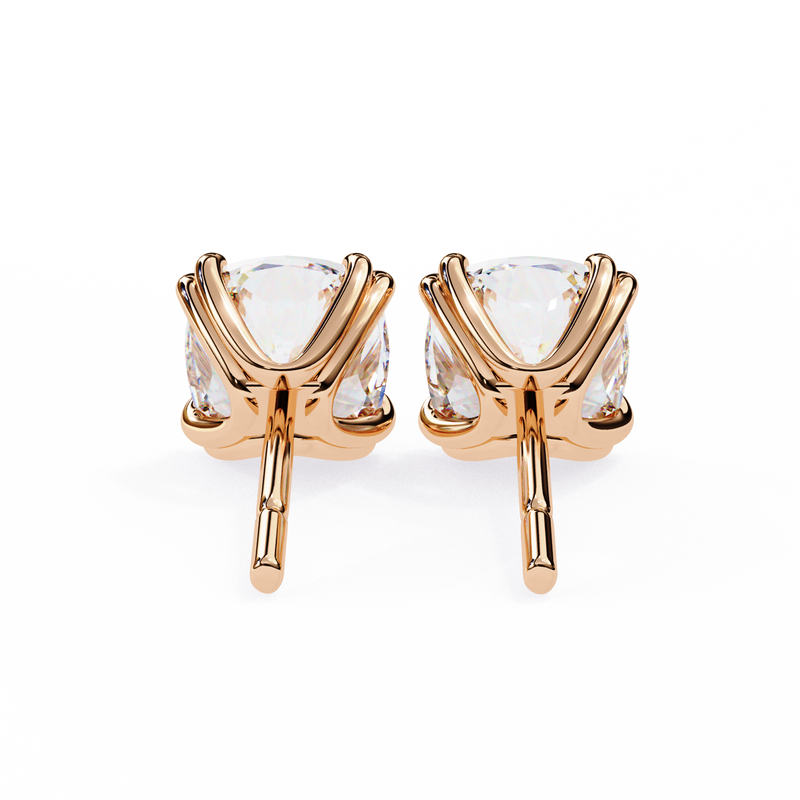 14K White Gold IGI Certified Cushion Cut Solitaire Stud Earrings, 4 Double split Prong, D-E Color, VVS/VS Clarity