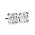 14K White Gold IGI Certified Cushion Cut Solitaire Stud Earrings, 4 Double split Prong, D-E Color, VVS/VS Clarity
