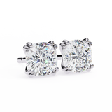 14K White Gold IGI Certified Cushion Cut Solitaire Stud Earrings, 4 Double split Prong, D-E Color, VVS/VS Clarity
