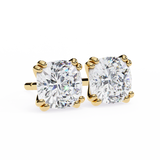 14K White Gold IGI Certified Cushion Cut Solitaire Stud Earrings, 4 Double split Prong, D-E Color, VVS/VS Clarity