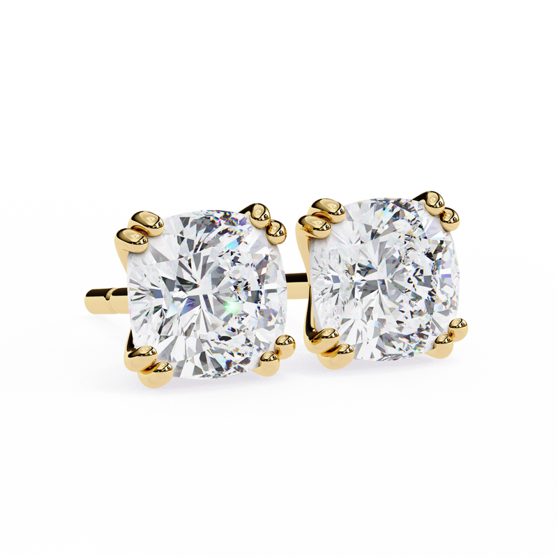 14K White Gold IGI Certified Cushion Cut Solitaire Stud Earrings, 4 Double split Prong, D-E Color, VVS/VS Clarity