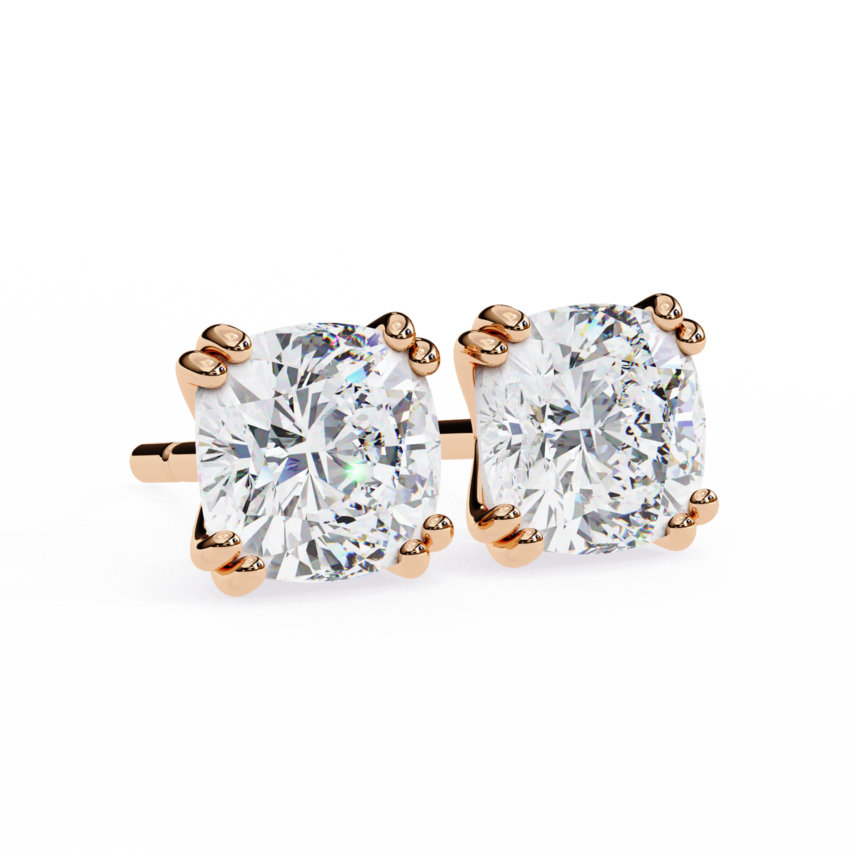 14K White Gold IGI Certified Cushion Cut Solitaire Stud Earrings, 4 Double split Prong, D-E Color, VVS/VS Clarity