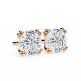 14K White Gold IGI Certified Cushion Cut Solitaire Stud Earrings, 4 Double split Prong, D-E Color, VVS/VS Clarity