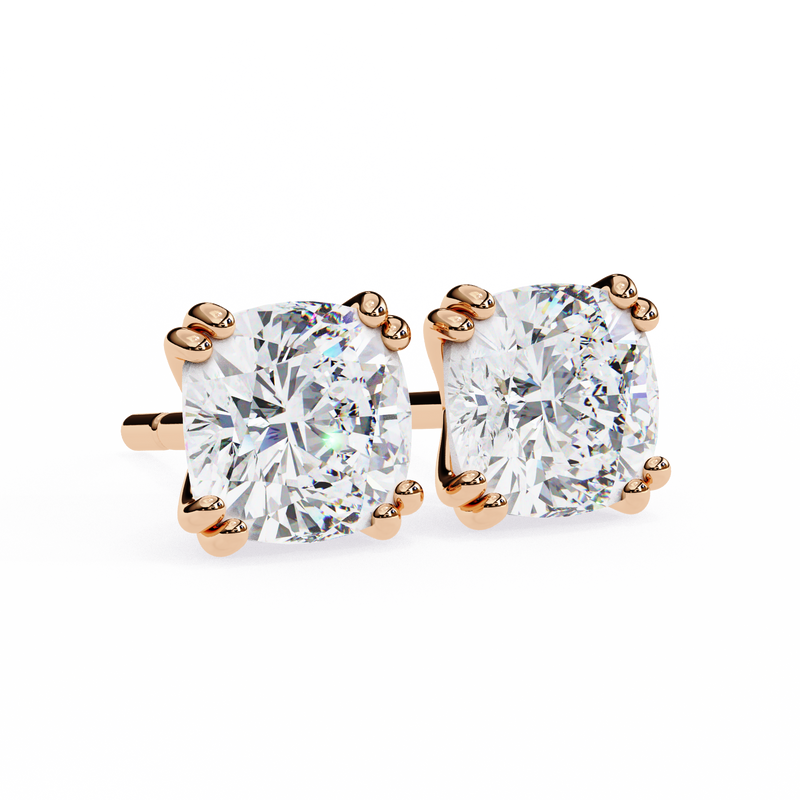 14K White Gold IGI Certified Cushion Cut Solitaire Stud Earrings, 4 Double split Prong, D-E Color, VVS/VS Clarity