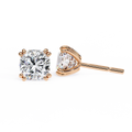 14K White Gold IGI Certified Cushion Cut Solitaire Stud Earrings, 4 Double split Prong, D-E Color, VVS/VS Clarity