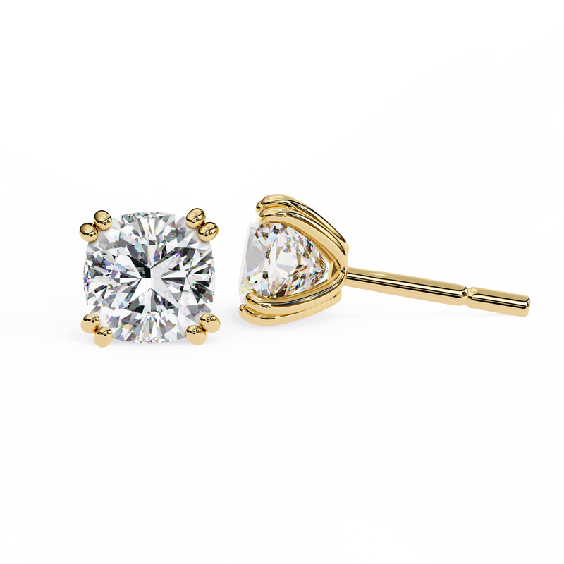 14K White Gold IGI Certified Cushion Cut Solitaire Stud Earrings, 4 Double split Prong, D-E Color, VVS/VS Clarity