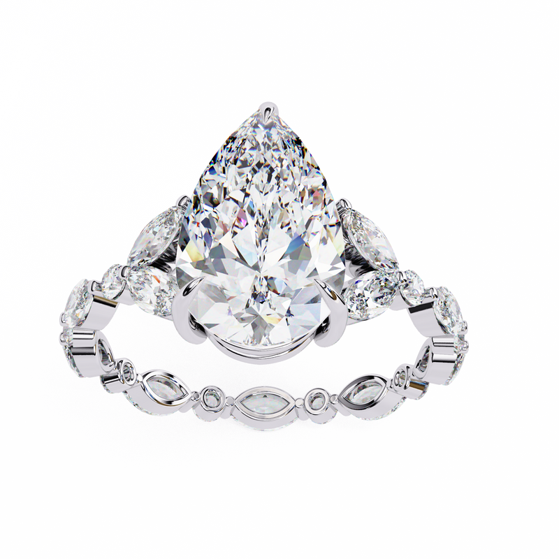 14k IGI certified pear ring with E-F color VVS-VS clarity diamonds 154