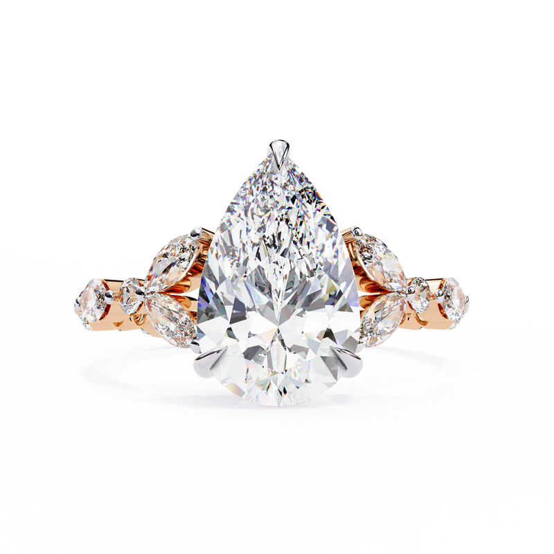 14k IGI certified pear ring with E-F color VVS-VS clarity diamonds 154