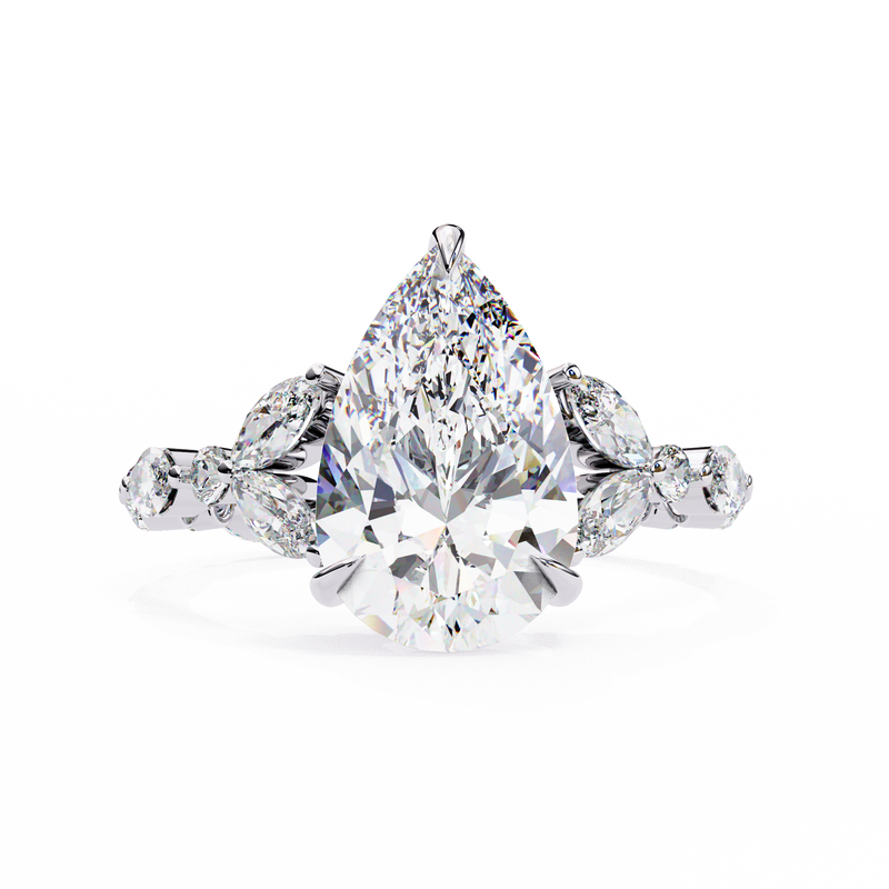14k IGI certified pear ring with E-F color VVS-VS clarity diamonds 154