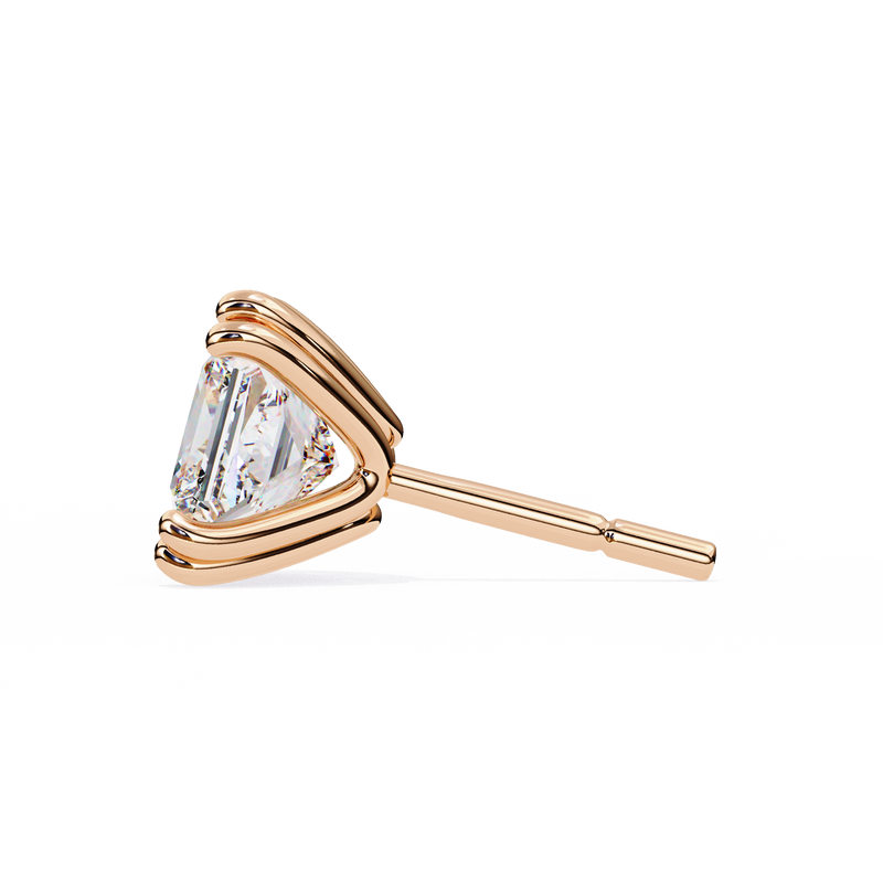 14K White Gold IGI Certified Princess Solitaire Stud Earrings, 4 Double split Prong, D-E Color, VVS/VS Clarity