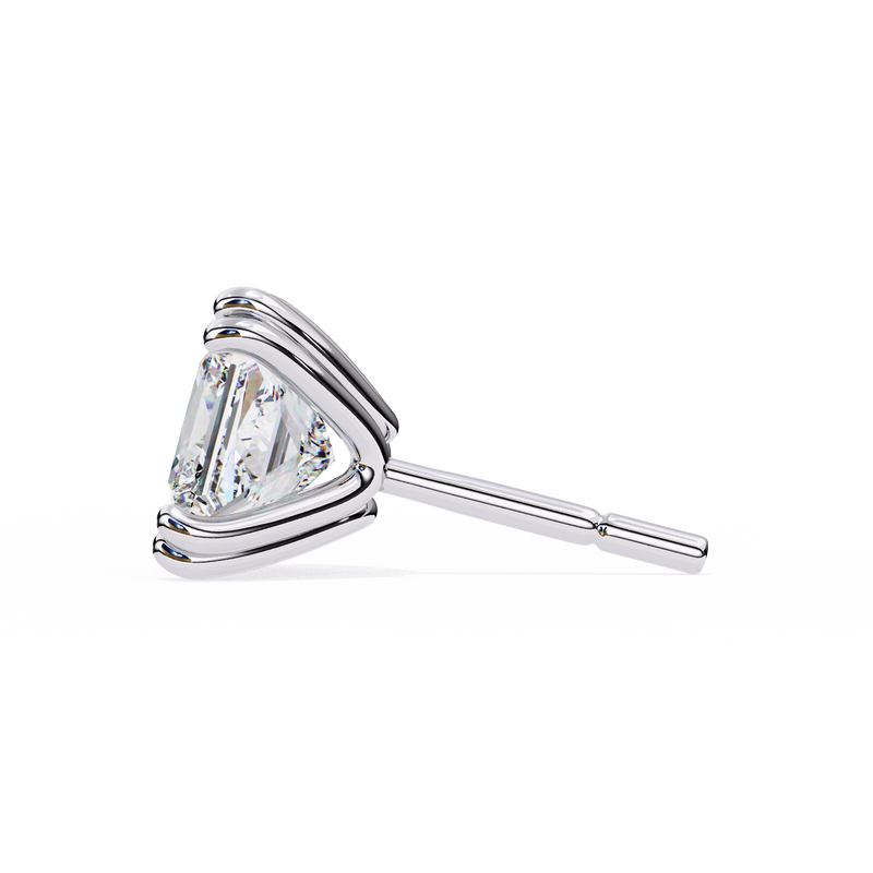 14K White Gold IGI Certified Princess Solitaire Stud Earrings, 4 Double split Prong, D-E Color, VVS/VS Clarity