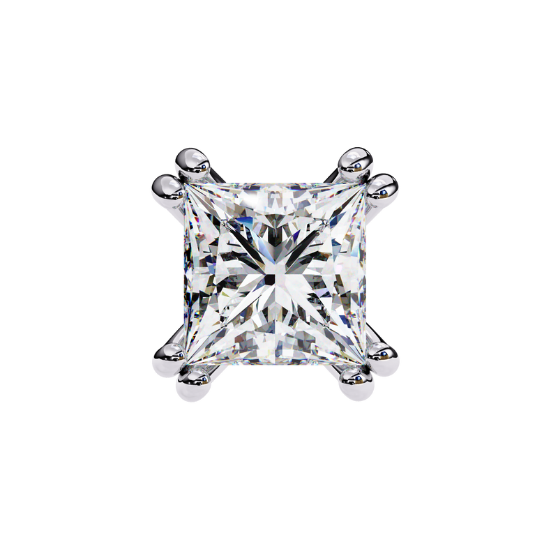 14K White Gold IGI Certified Princess Solitaire Stud Earrings, 4 Double split Prong, D-E Color, VVS/VS Clarity