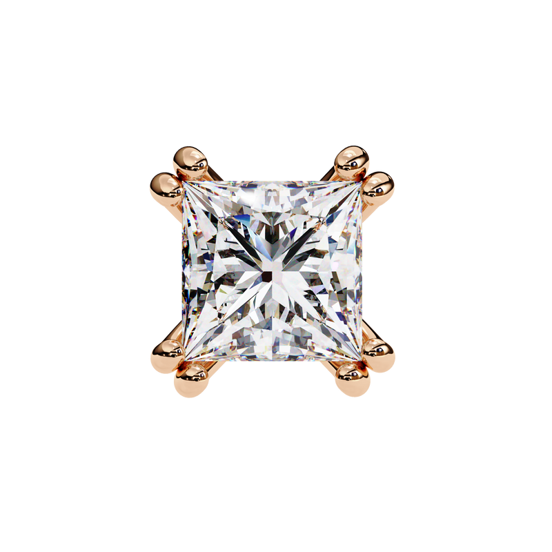 14K White Gold IGI Certified Princess Solitaire Stud Earrings, 4 Double split Prong, D-E Color, VVS/VS Clarity