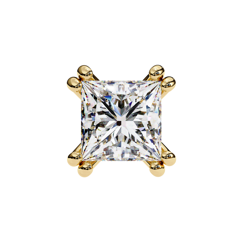 14K White Gold IGI Certified Princess Solitaire Stud Earrings, 4 Double split Prong, D-E Color, VVS/VS Clarity