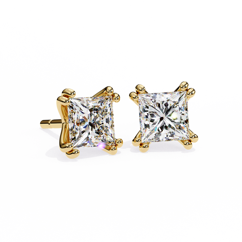 14K White Gold IGI Certified Princess Solitaire Stud Earrings, 4 Double split Prong, D-E Color, VVS/VS Clarity