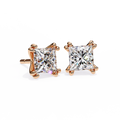 14K White Gold IGI Certified Princess Solitaire Stud Earrings, 4 Double split Prong, D-E Color, VVS/VS Clarity