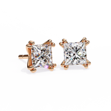 14K White Gold IGI Certified Princess Solitaire Stud Earrings, 4 Double split Prong, D-E Color, VVS/VS Clarity