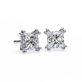 14K White Gold IGI Certified Princess Solitaire Stud Earrings, 4 Double split Prong, D-E Color, VVS/VS Clarity