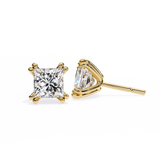 14K White Gold IGI Certified Princess Solitaire Stud Earrings, 4 Double split Prong, D-E Color, VVS/VS Clarity