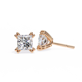 14K White Gold IGI Certified Princess Solitaire Stud Earrings, 4 Double split Prong, D-E Color, VVS/VS Clarity