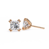 14K White Gold IGI Certified Princess Solitaire Stud Earrings, 4 Double split Prong, D-E Color, VVS/VS Clarity