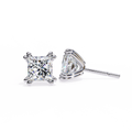 14K White Gold IGI Certified Princess Solitaire Stud Earrings, 4 Double split Prong, D-E Color, VVS/VS Clarity