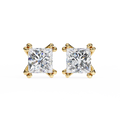 14K White Gold IGI Certified Princess Solitaire Stud Earrings, 4 Double split Prong, D-E Color, VVS/VS Clarity