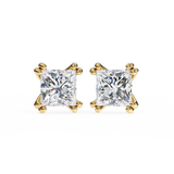 14K White Gold IGI Certified Princess Solitaire Stud Earrings, 4 Double split Prong, D-E Color, VVS/VS Clarity