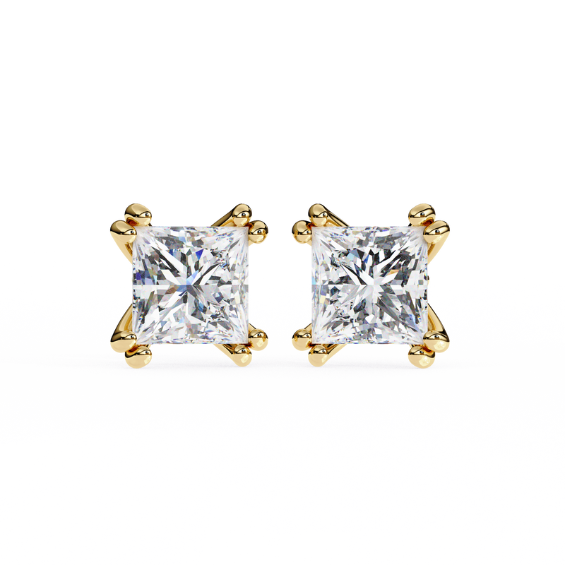 14K White Gold IGI Certified Princess Solitaire Stud Earrings, 4 Double split Prong, D-E Color, VVS/VS Clarity
