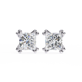 14K White Gold IGI Certified Princess Solitaire Stud Earrings, 4 Double split Prong, D-E Color, VVS/VS Clarity