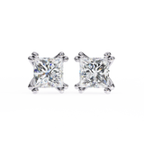 14K White Gold IGI Certified Princess Solitaire Stud Earrings, 4 Double split Prong, D-E Color, VVS/VS Clarity