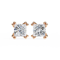14K White Gold IGI Certified Princess Solitaire Stud Earrings, 4 Double split Prong, D-E Color, VVS/VS Clarity