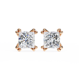 14K White Gold IGI Certified Princess Solitaire Stud Earrings, 4 Double split Prong, D-E Color, VVS/VS Clarity