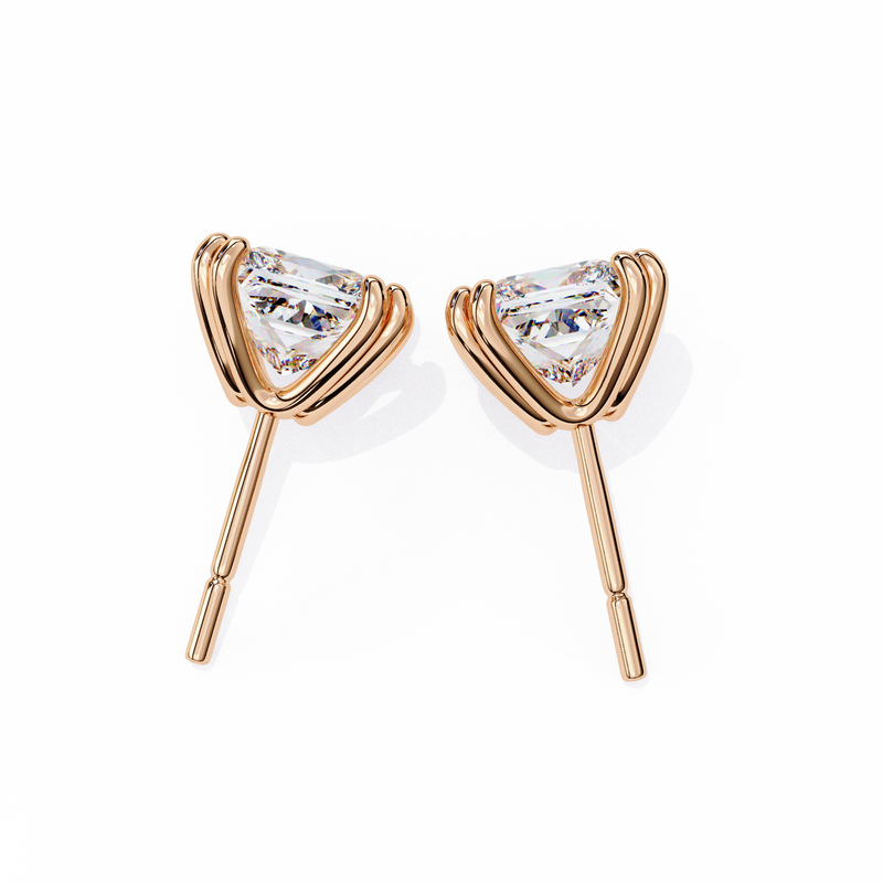 14K White Gold IGI Certified Princess Solitaire Stud Earrings, 4 Double split Prong, D-E Color, VVS/VS Clarity