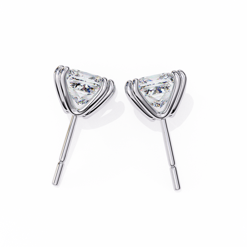 14K White Gold IGI Certified Princess Solitaire Stud Earrings, 4 Double split Prong, D-E Color, VVS/VS Clarity