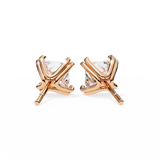 14K White Gold IGI Certified Princess Solitaire Stud Earrings, 4 Double split Prong, D-E Color, VVS/VS Clarity