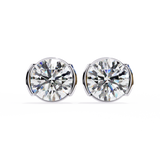 14K White Gold IGI Certified Round Solitaire Stud Earrings, Half Bezel, D-E Color, VVS/VS Clarity