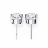 14K White Gold IGI Certified Round Solitaire Stud Earrings, Half Bezel, D-E Color, VVS/VS Clarity